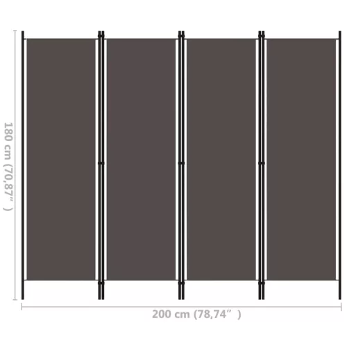 Antracitszürke 4 paneles paraván 200 x 180 cm