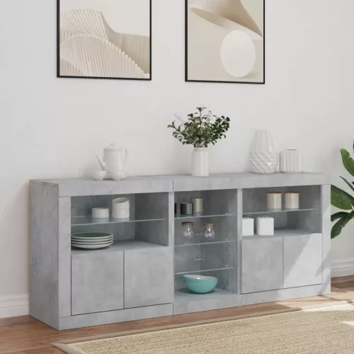 Betonszürke tálalószekrény LED-világítással 162 x 37 x 67 cm