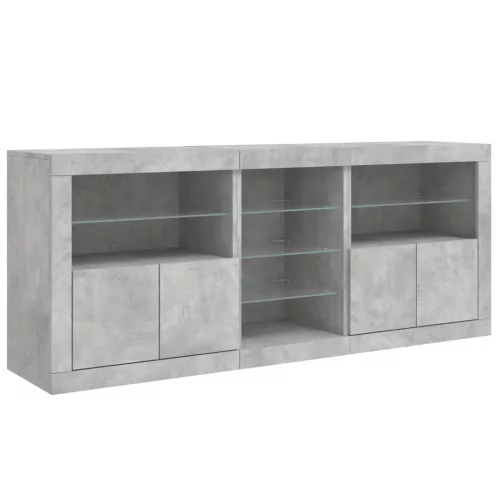 Betonszürke tálalószekrény LED-világítással 162 x 37 x 67 cm