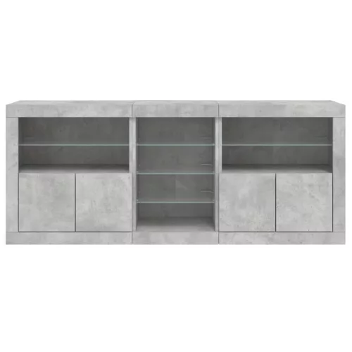 Betonszürke tálalószekrény LED-világítással 162 x 37 x 67 cm