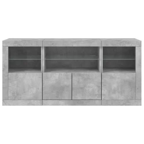 Betonszürke tálalószekrény LED-világítással 142,5 x 37 x 67 cm