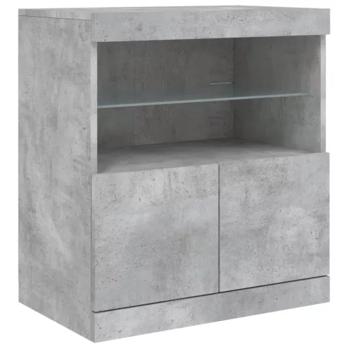 Betonszürke tálalószekrény LED-világítással 142,5 x 37 x 67 cm