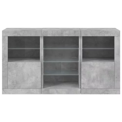 Betonszürke tálalószekrény LED-világítással 123 x 37 x 67 cm