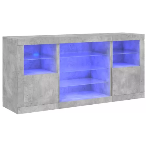 Betonszürke tálalószekrény LED-világítással 142,5 x 37 x 67 cm