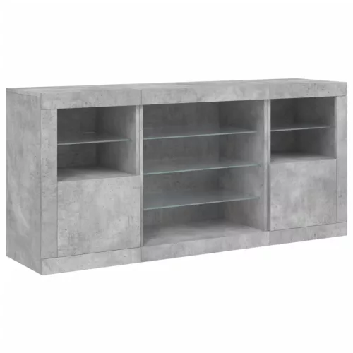 Betonszürke tálalószekrény LED-világítással 142,5 x 37 x 67 cm