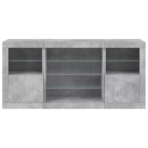 Betonszürke tálalószekrény LED-világítással 142,5 x 37 x 67 cm