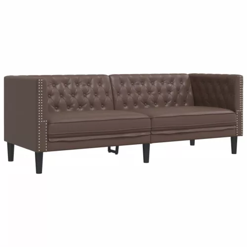 3 részes barna műbőr Chesterfield kanapégarnitúra