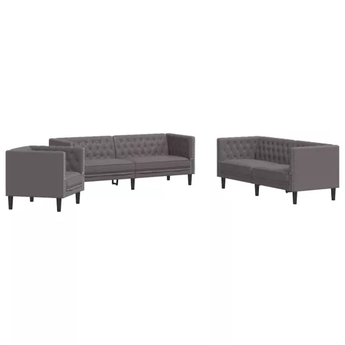 3 részes szürke műbőr Chesterfield kanapégarnitúra
