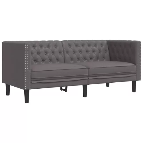 3 részes szürke műbőr Chesterfield kanapégarnitúra