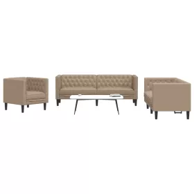   3 részes kávészínű műbőr Chesterfield kanapégarnitúra