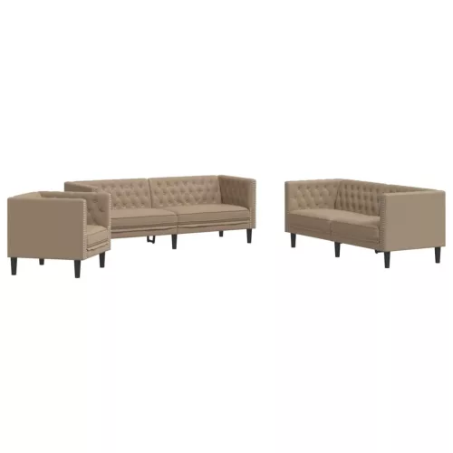 3 részes kávészínű műbőr Chesterfield kanapégarnitúra