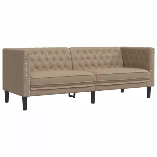 3 részes kávészínű műbőr Chesterfield kanapégarnitúra