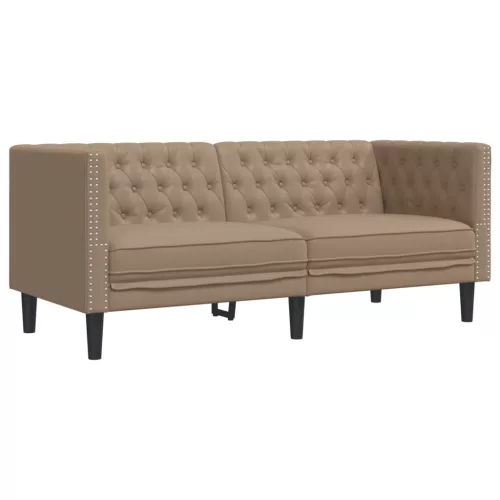 3 részes kávészínű műbőr Chesterfield kanapégarnitúra