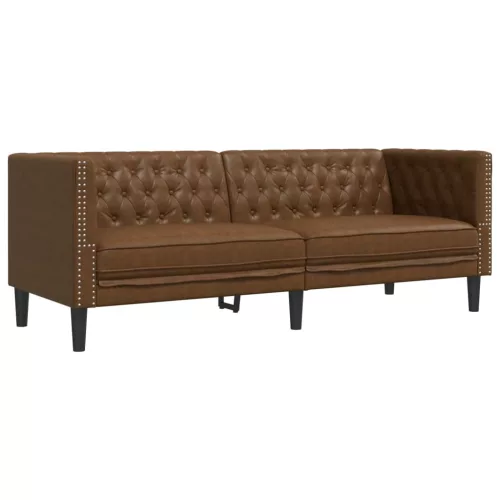 3 részes barna művelúr Chesterfield kanapégarnitúra