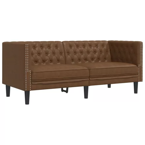 3 részes barna művelúr Chesterfield kanapégarnitúra