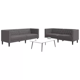 2 részes szürke műbőr Chesterfield kanapégarnitúra