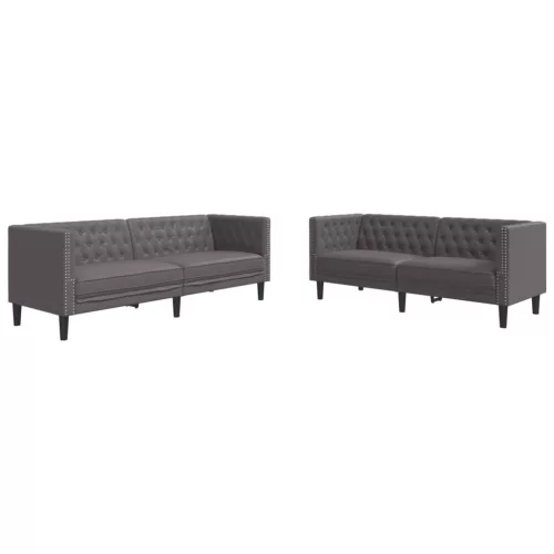 2 részes szürke műbőr Chesterfield kanapégarnitúra