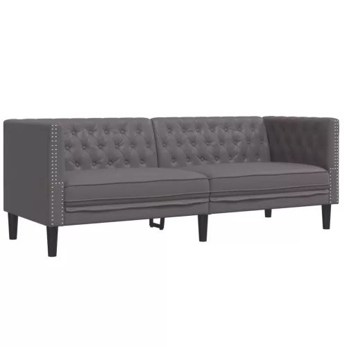2 részes szürke műbőr Chesterfield kanapégarnitúra