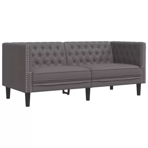 2 részes szürke műbőr Chesterfield kanapégarnitúra