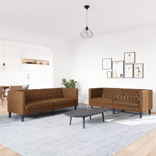 2 részes barna művelúr Chesterfield kanapégarnitúra