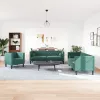 3 részes sötétzöld bársony Chesterfield kanapészett párnákkal