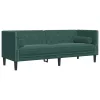 3 részes sötétzöld bársony Chesterfield kanapészett párnákkal