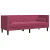 3 részes bordó bársony Chesterfield kanapészett hengerpárnákkal