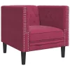 3 részes bordó bársony Chesterfield kanapészett hengerpárnákkal