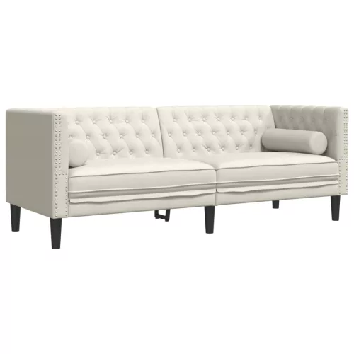 3 részes krémszínű bársony Chesterfield kanapészett párnákkal