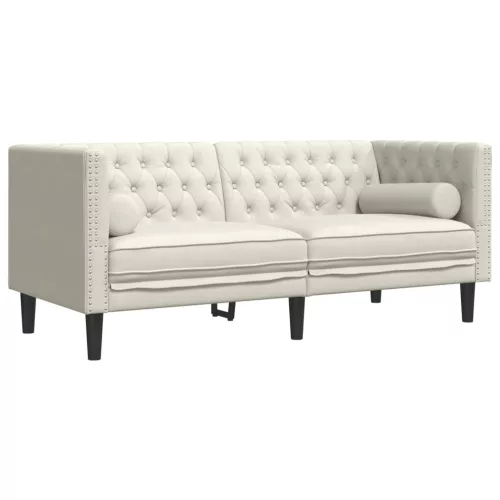 3 részes krémszínű bársony Chesterfield kanapészett párnákkal