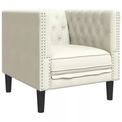 3 részes krémszínű bársony Chesterfield kanapészett párnákkal