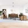 3 részes barna művelúr Chesterfield kanapészett hengerpárnákkal