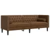 3 részes barna művelúr Chesterfield kanapészett hengerpárnákkal