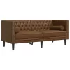 3 részes barna művelúr Chesterfield kanapészett hengerpárnákkal