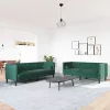 2 részes sötétzöld bársony Chesterfield kanapészett párnákkal
