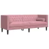2 részes rózsaszín bársony Chesterfield kanapészett párnákkal