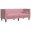 2 részes rózsaszín bársony Chesterfield kanapészett párnákkal