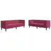 2 részes bordó bársony Chesterfield kanapészett hengerpárnákkal