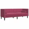 2 részes bordó bársony Chesterfield kanapészett hengerpárnákkal