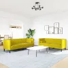 2 részes sárga bársony Chesterfield kanapészett hengerpárnákkal
