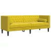 2 részes sárga bársony Chesterfield kanapészett hengerpárnákkal