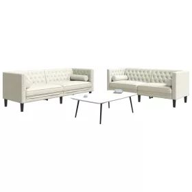   2 részes krémszínű bársony Chesterfield kanapészett párnákkal