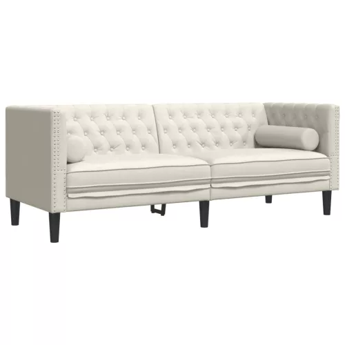 2 részes krémszínű bársony Chesterfield kanapészett párnákkal