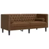 2 részes barna művelúr Chesterfield kanapészett hengerpárnákkal