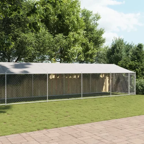 Szürke horganyzott acél kutyaketrec tetővel és ajtóval 12x2x2 m