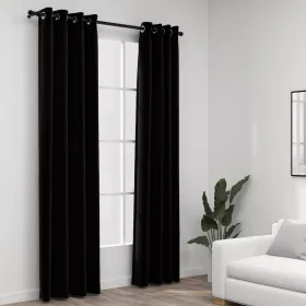   2 db fekete, vászonhatású sötétítőfüggöny fűzőkarikával 140 x 245 cm