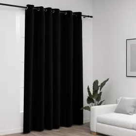   Fekete vászonhatású sötétítőfüggöny fűzőkarikával 290 x 245 cm