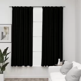   2 db fekete vászonhatású sötétítőfüggöny kampókkal 140 x 175 cm