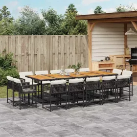   15 részes fekete polyrattan kerti étkezőgarnitúra párnákkal