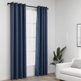   2 db kék vászonhatású sötétítőfüggöny fűzőkarikával 140x225 cm
